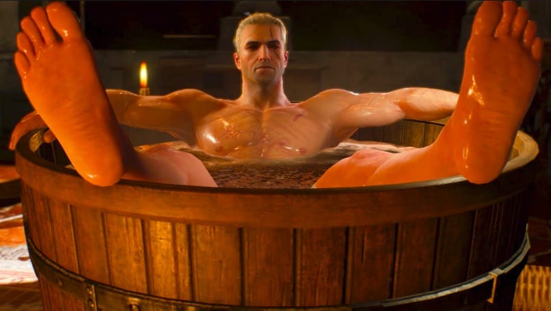 The Witcher 3 : voyez à quoi ressemblerait la scène du bain de Geralt sur PS1
